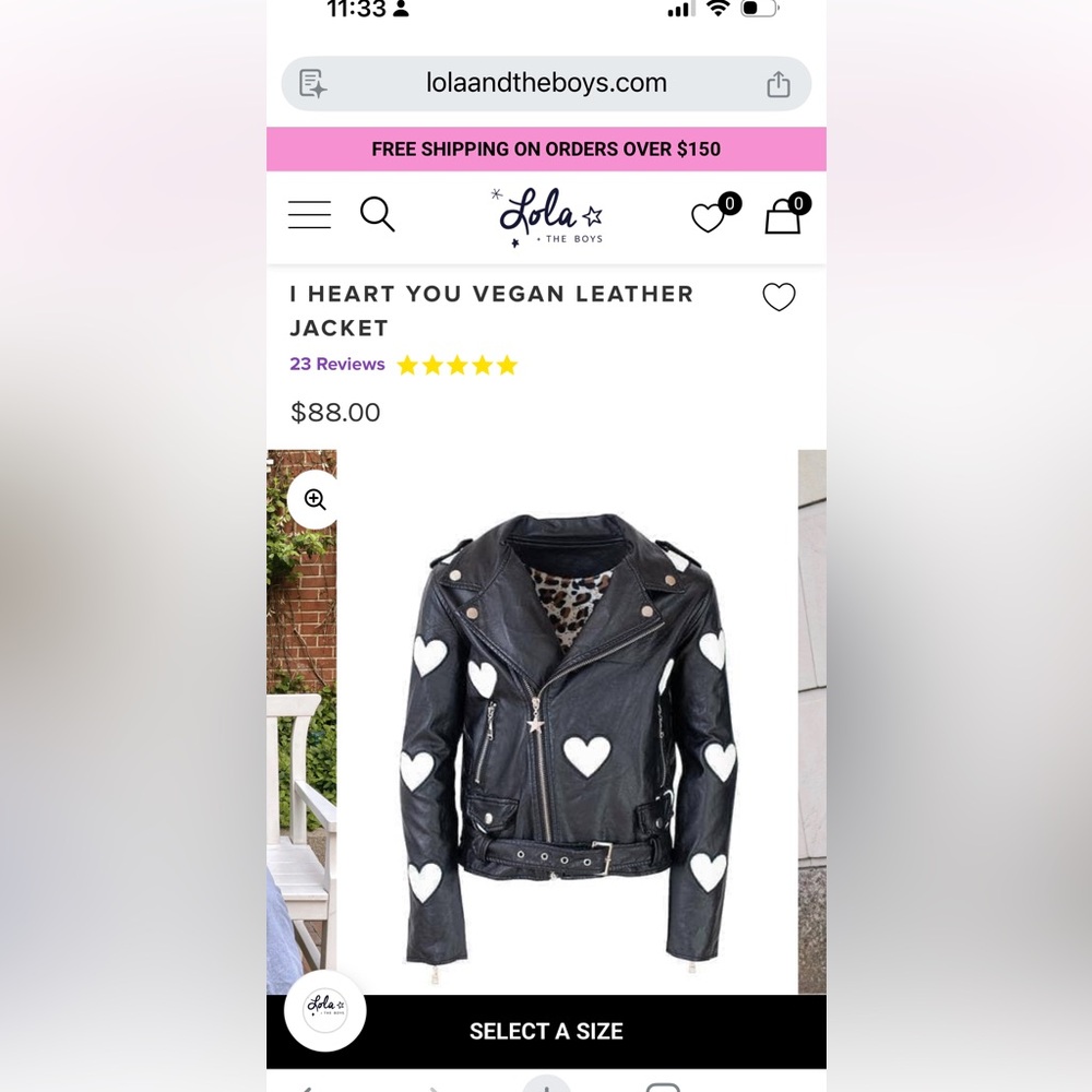 Lola & The Boys Black Vegan Leather Jacket with Heart Details